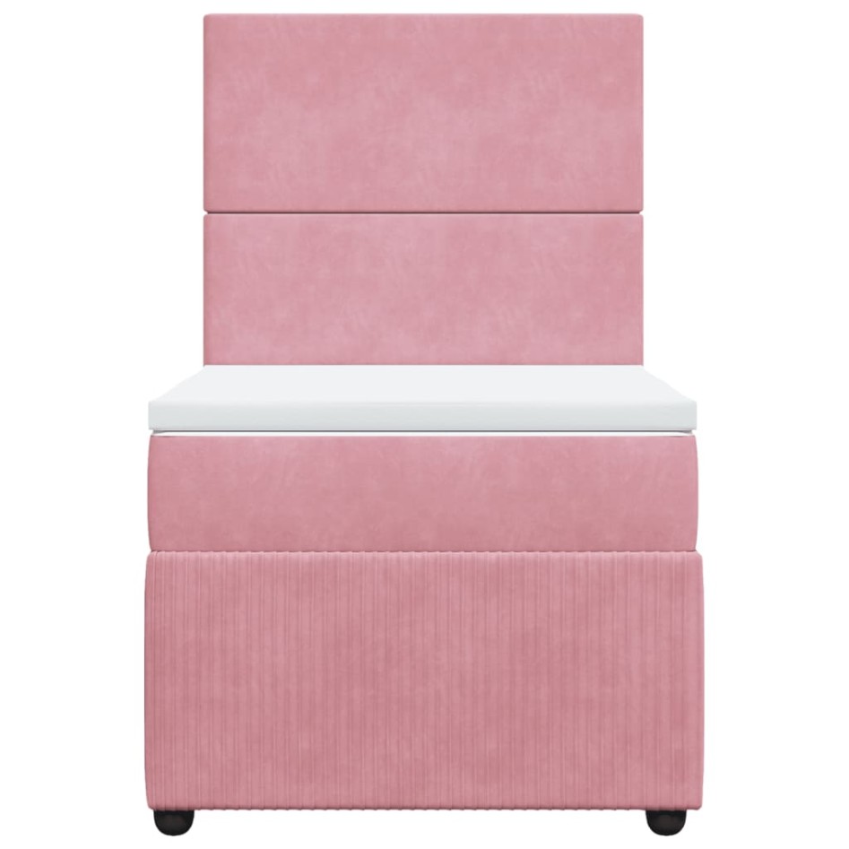 Cama box spring con colchón terciopelo rosa 80x200