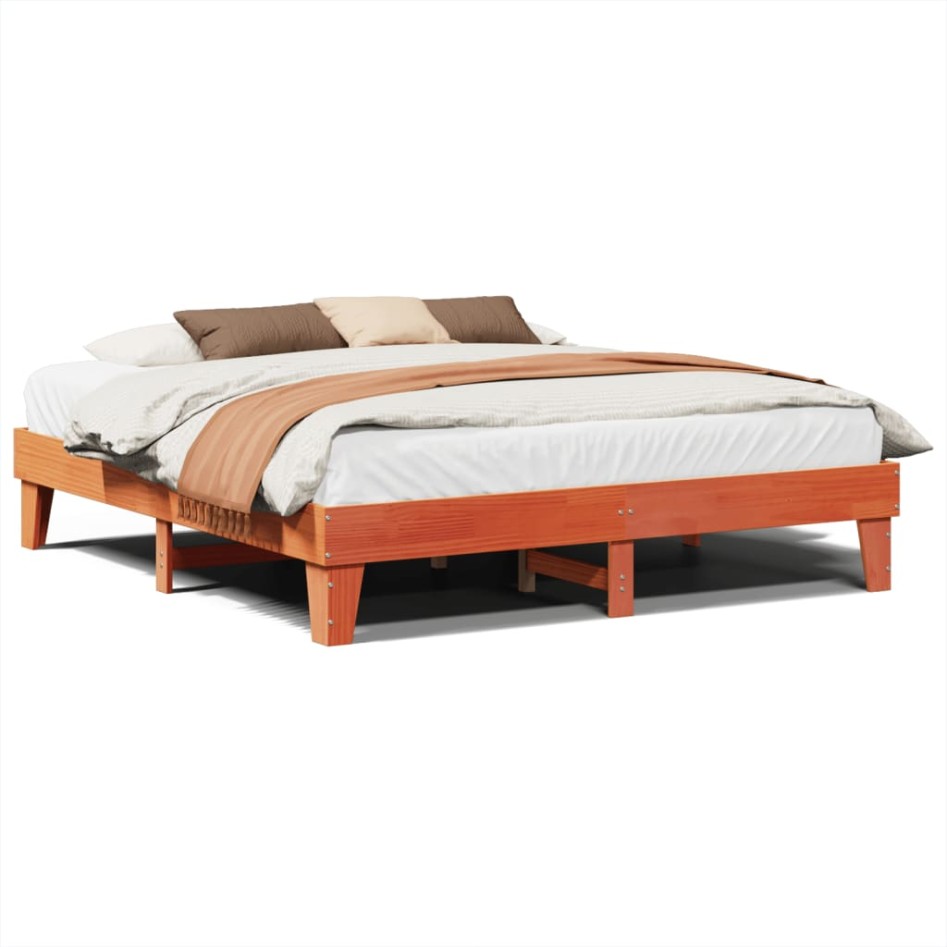 Cama sin colchón madera maciza de pino marrón cera 180x200