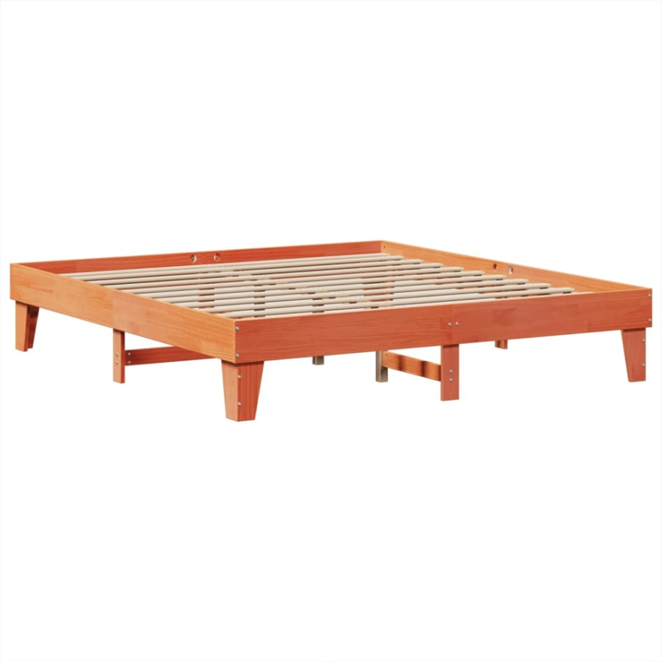 Cama sin colchón madera maciza de pino marrón cera 180x200