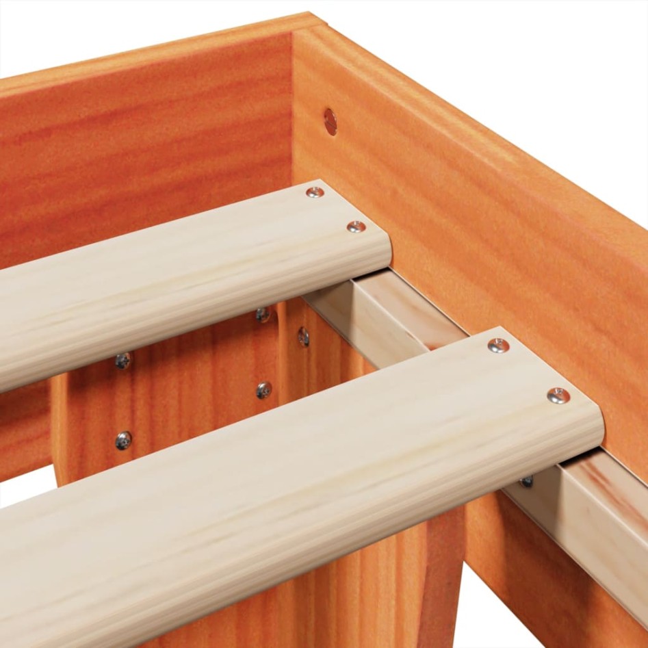 Cama sin colchón madera maciza de pino marrón cera 180x200