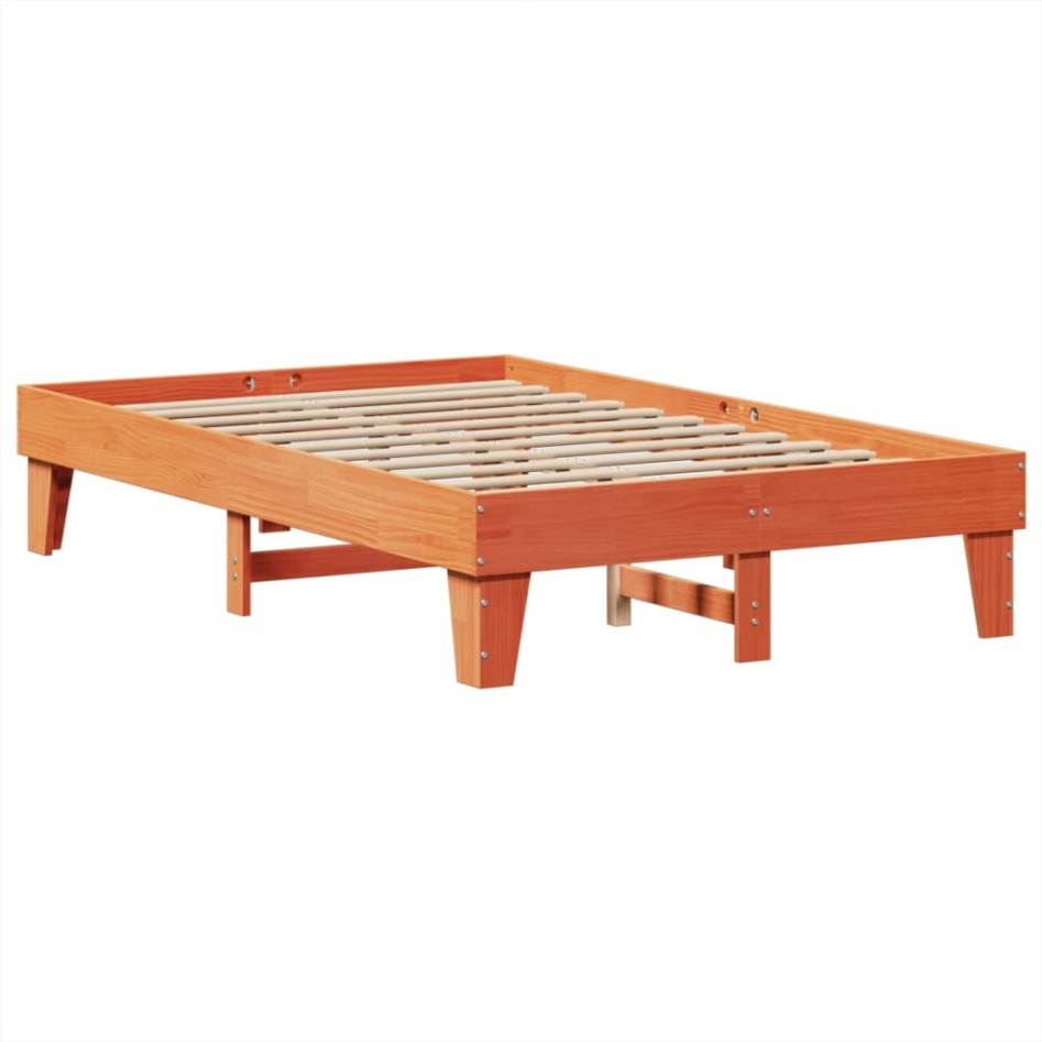 Cama sin colchón madera maciza de pino marrón cera 120x200