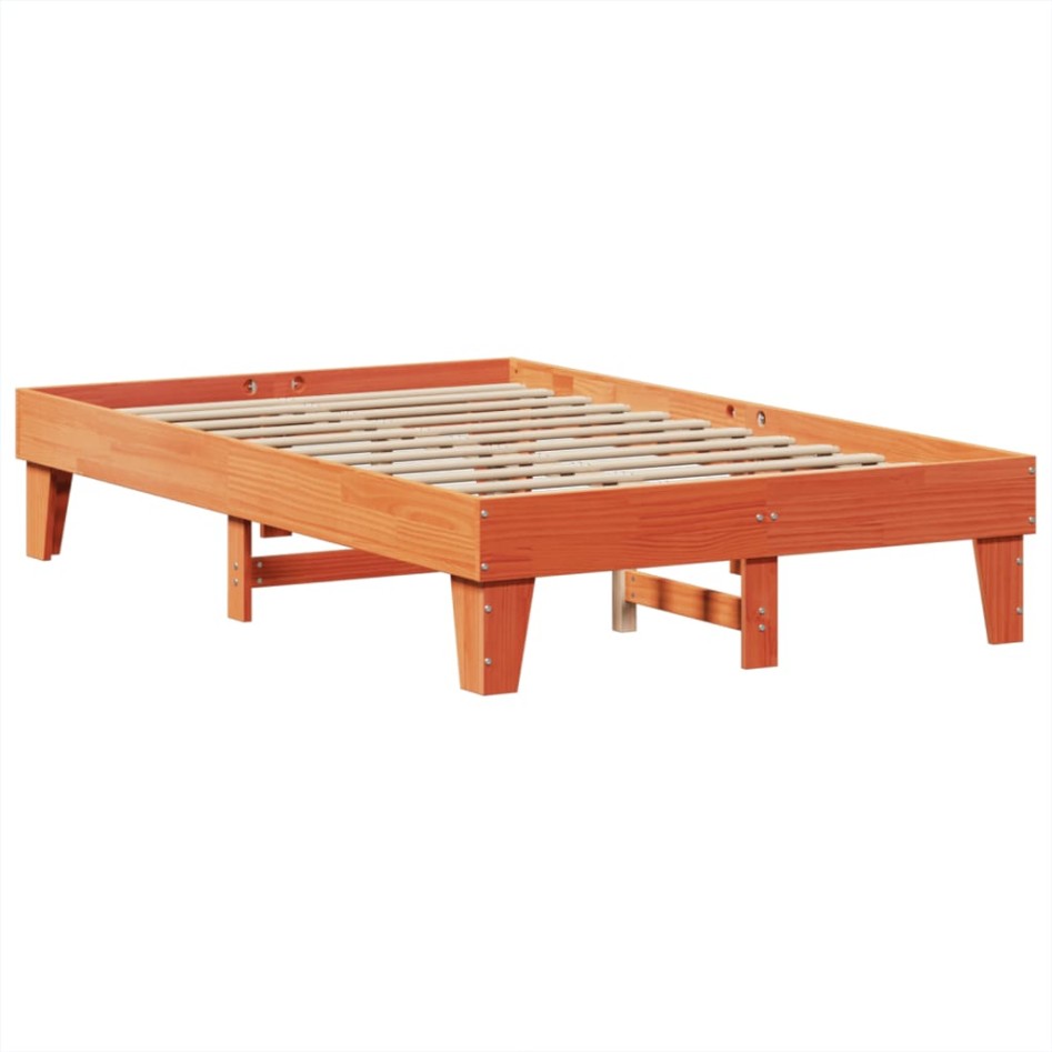 Cama sin colchón madera maciza de pino marrón cera 120x200