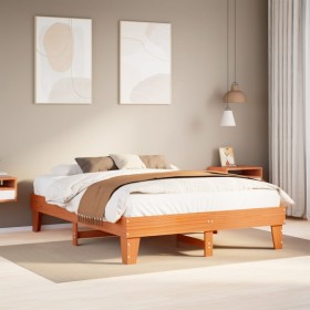 Cama sin colchón madera maciza de pino marrón cera 140x190