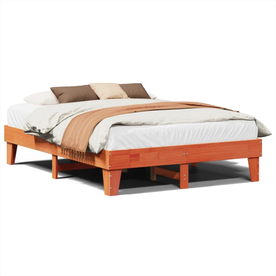 Cama sin colchón madera maciza de pino marrón cera 140x190