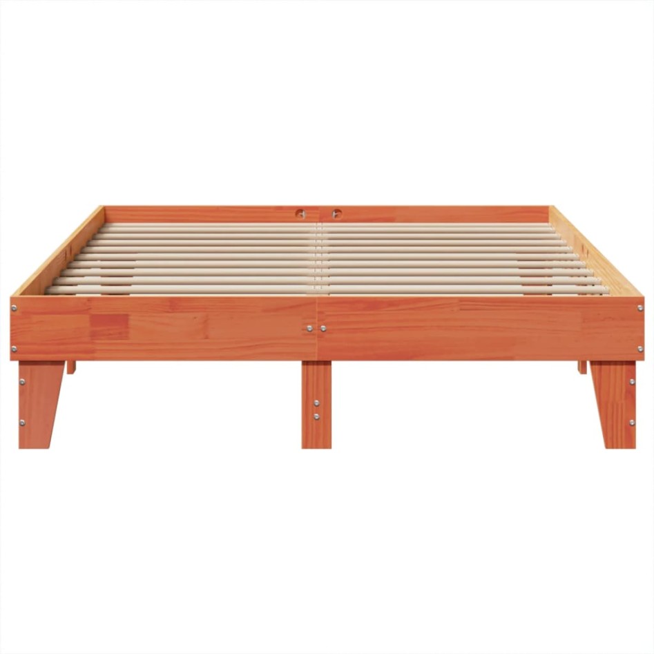 Cama sin colchón madera maciza de pino marrón cera 140x190