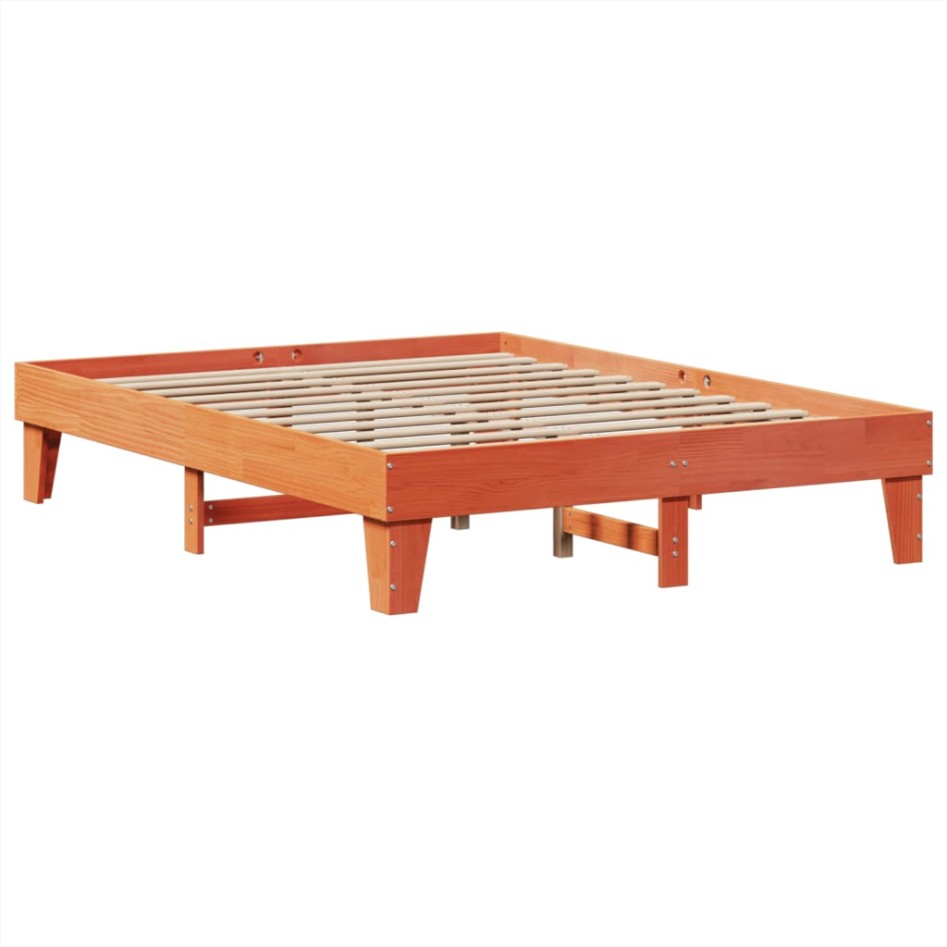 Cama sin colchón madera maciza de pino marrón cera 140x190