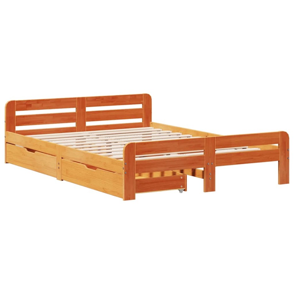Cama sin colchón madera maciza de pino marrón cera 160x200