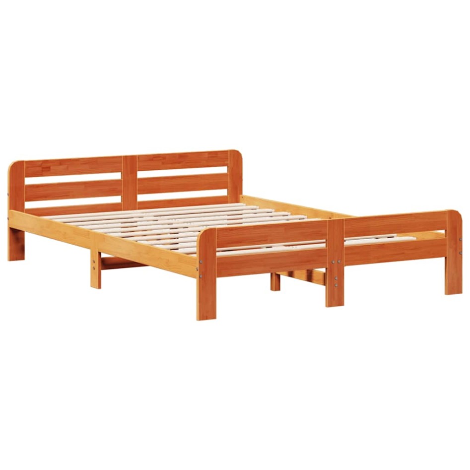 Cama sin colchón madera maciza de pino marrón cera 160x200