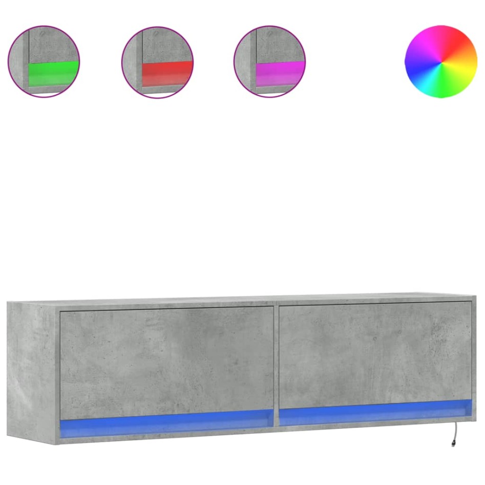 Mueble de pared TV con luces LED gris hormigón 140x31x38