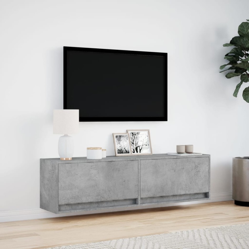 Mueble de pared TV con luces LED gris hormigón 140x31x38