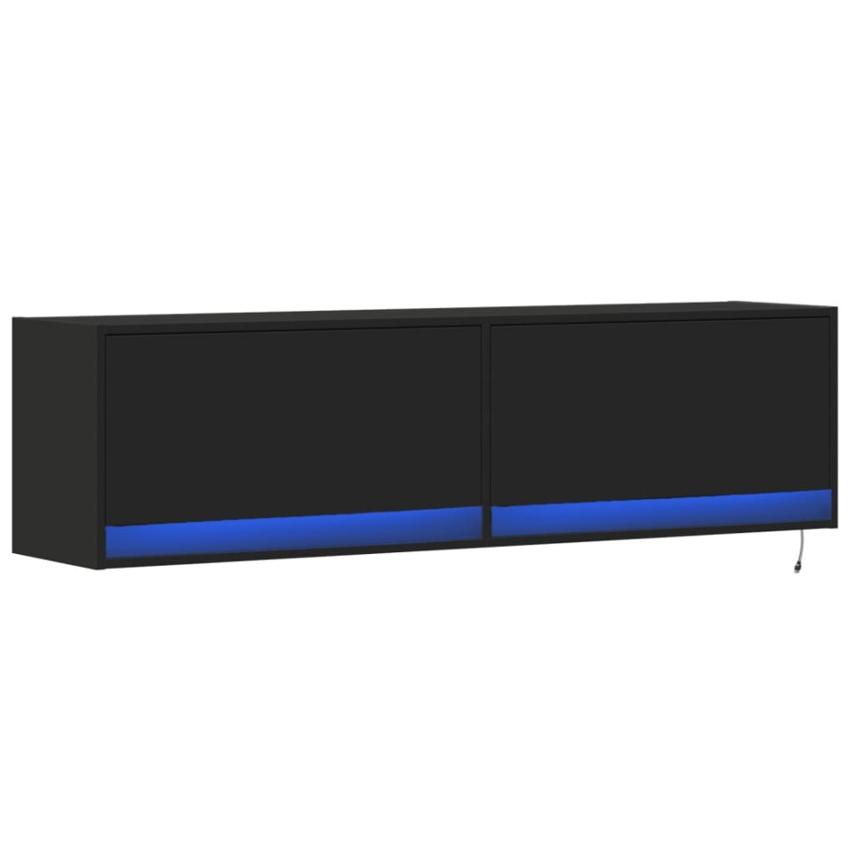 Mueble de TV de pared con luces LED negro 140x31x38