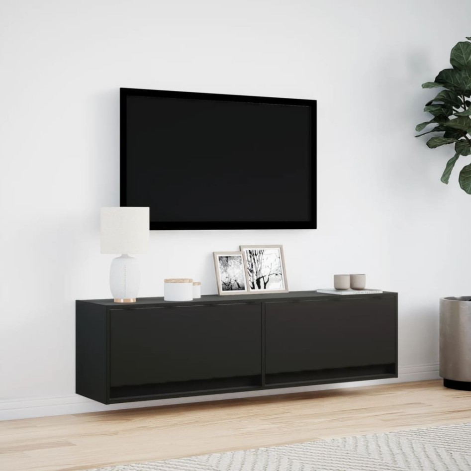 Mueble de TV de pared con luces LED negro 140x31x38