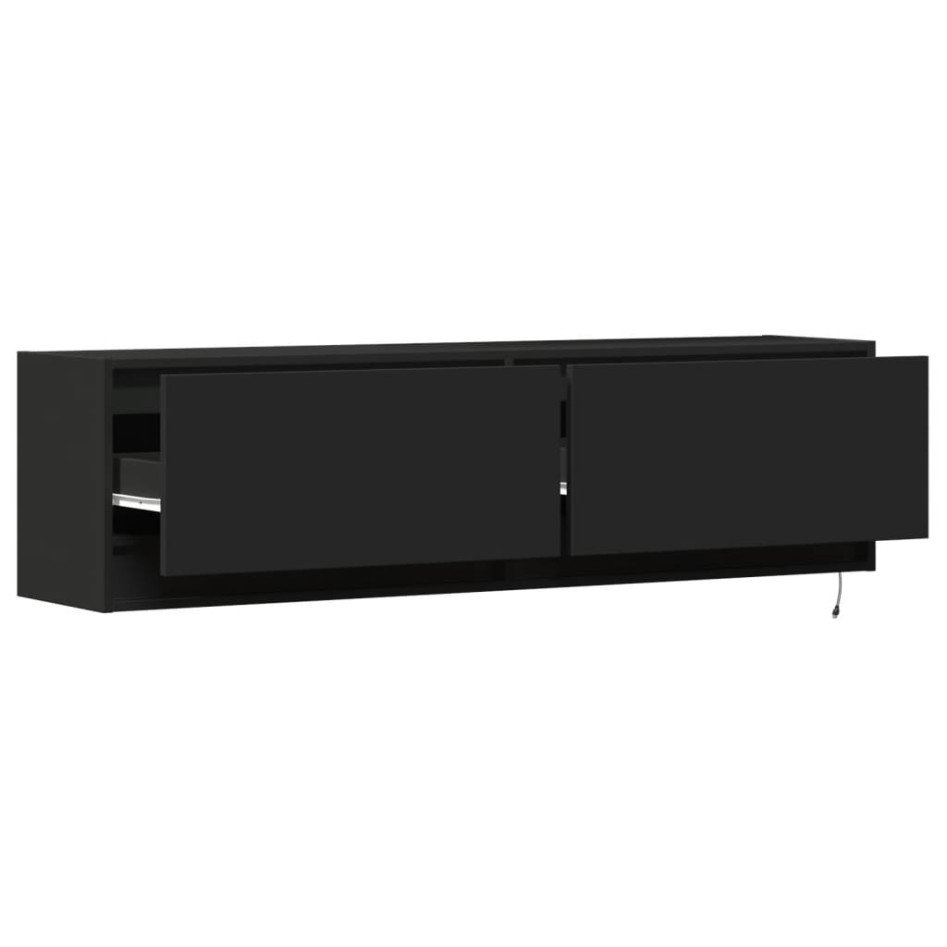 Mueble de TV de pared con luces LED negro 140x31x38