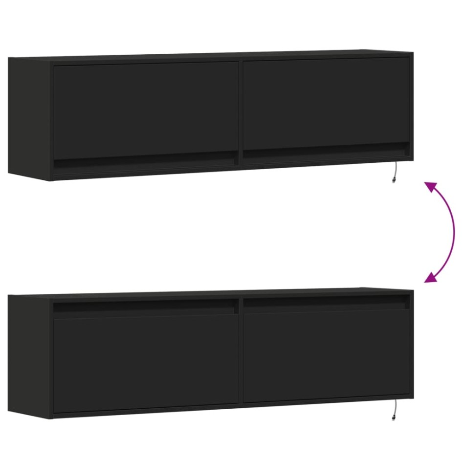 Mueble de TV de pared con luces LED negro 140x31x38