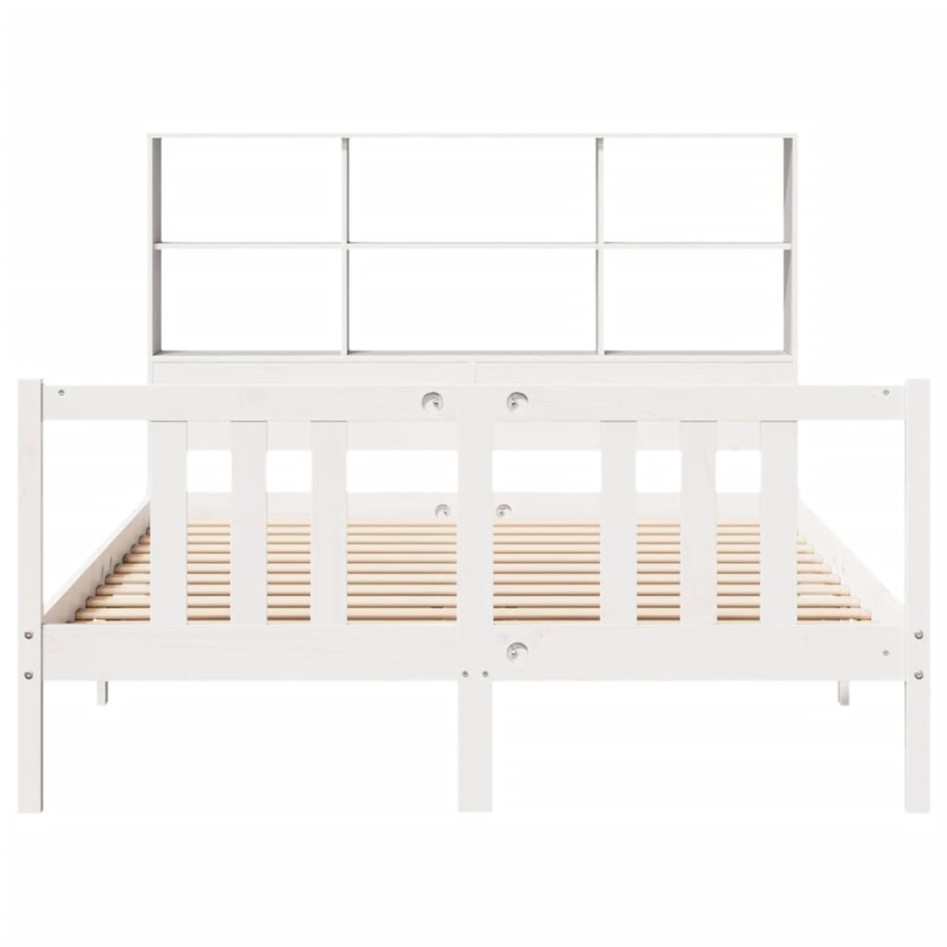 Cama con estantería sin colchón madera maciza blanca 160x200