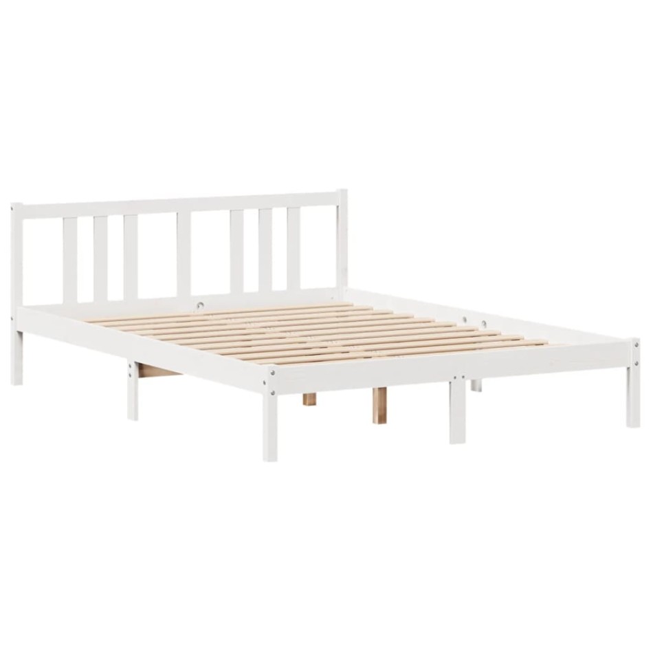 Cama con estantería sin colchón madera maciza blanca 160x200
