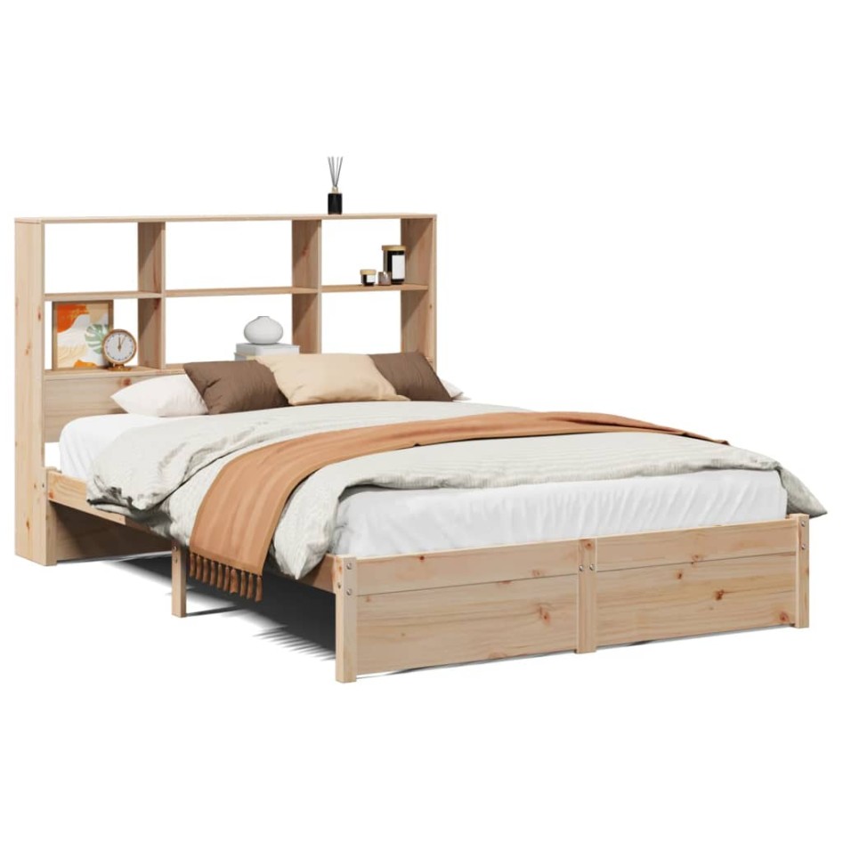 Cama con estantería sin colchón madera maciza de pino