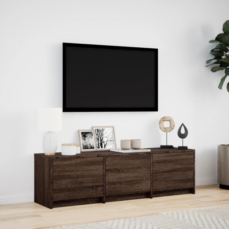 Mueble de TV LED madera ingeniería marrón roble 140x34x40