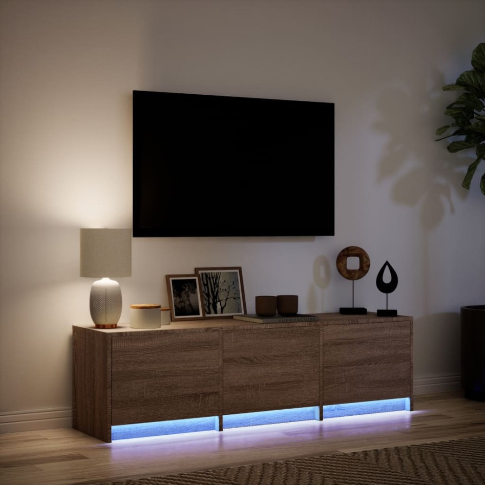 Mueble de TV LED madera ingeniería marrón roble 140x34x40