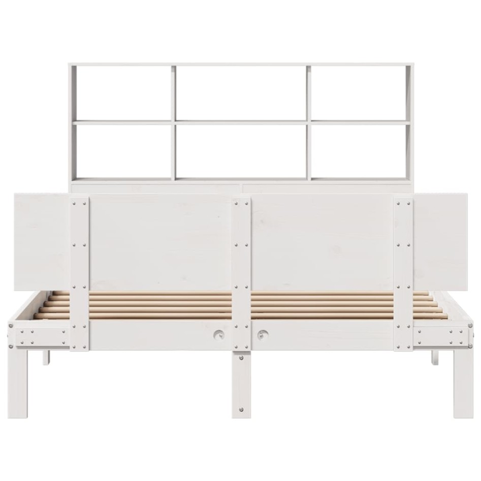 Cama con estantería sin colchón madera maciza blanca 160x200