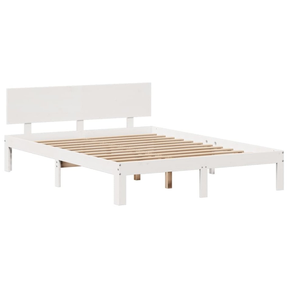 Cama con estantería sin colchón madera maciza blanca 160x200