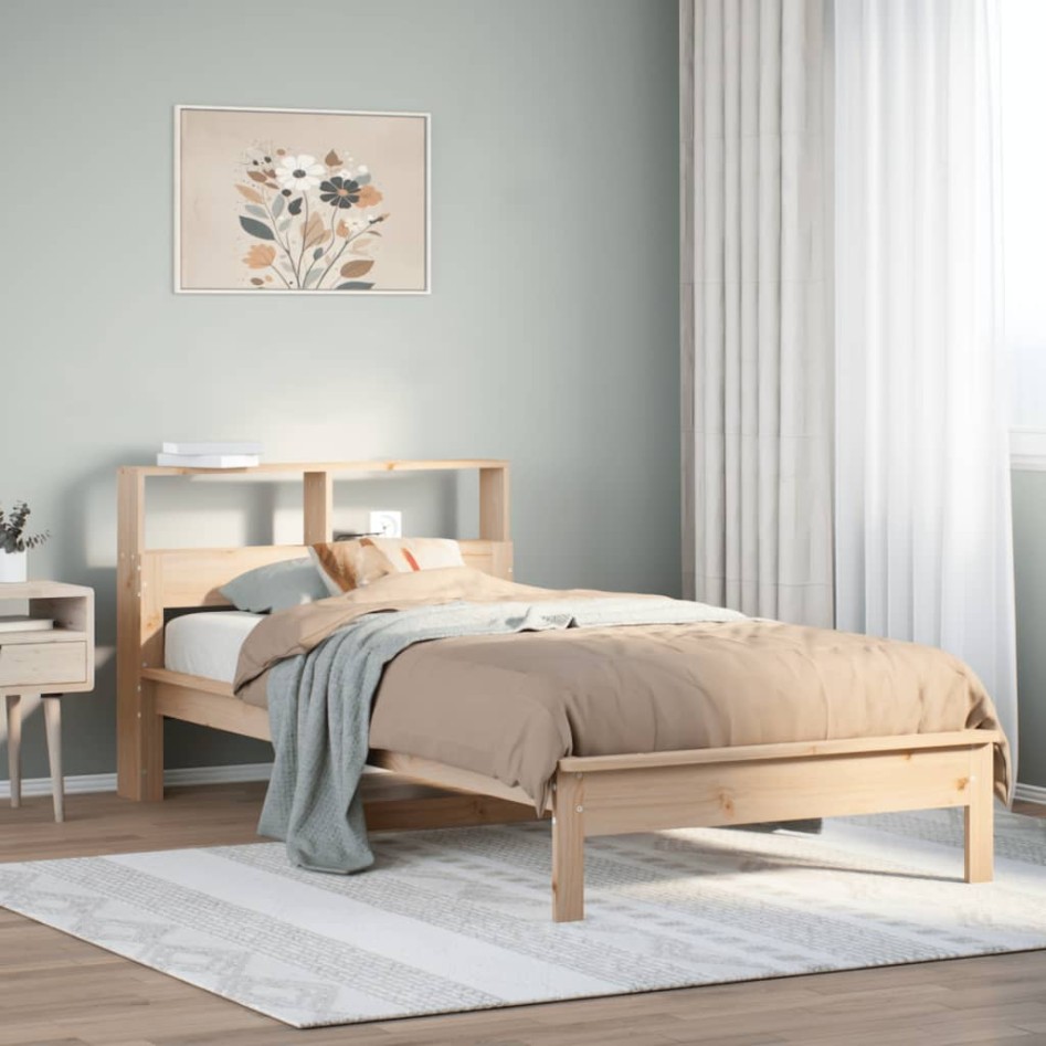 Cama con estantería sin colchón madera maciza de pino