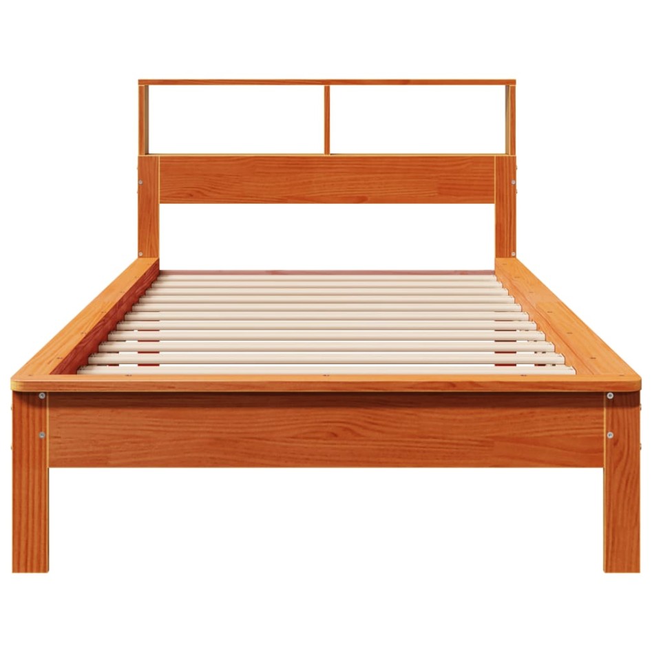 Cama con estantería sin colchón madera maciza marrón 90x190