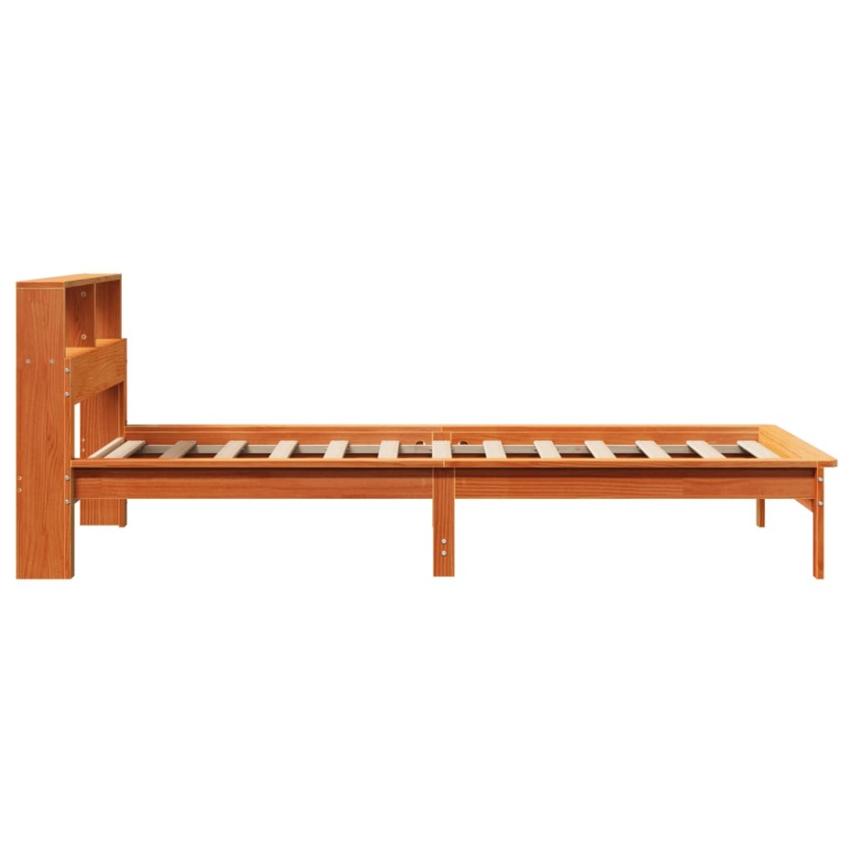 Cama con estantería sin colchón madera maciza marrón 90x190