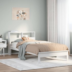 Cama con estantería sin colchón madera maciza blanca 75x190