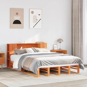 Cama con estantería sin colchón madera maciza marrón