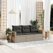 Set de sofá de jardín 3 pzas y cojines ratán sintético gris