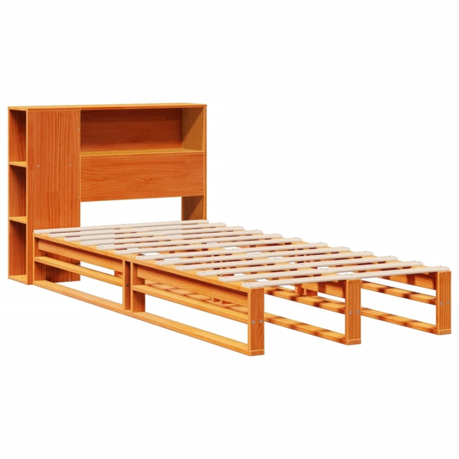 Cama con estantería sin colchón madera maciza marrón 100x200