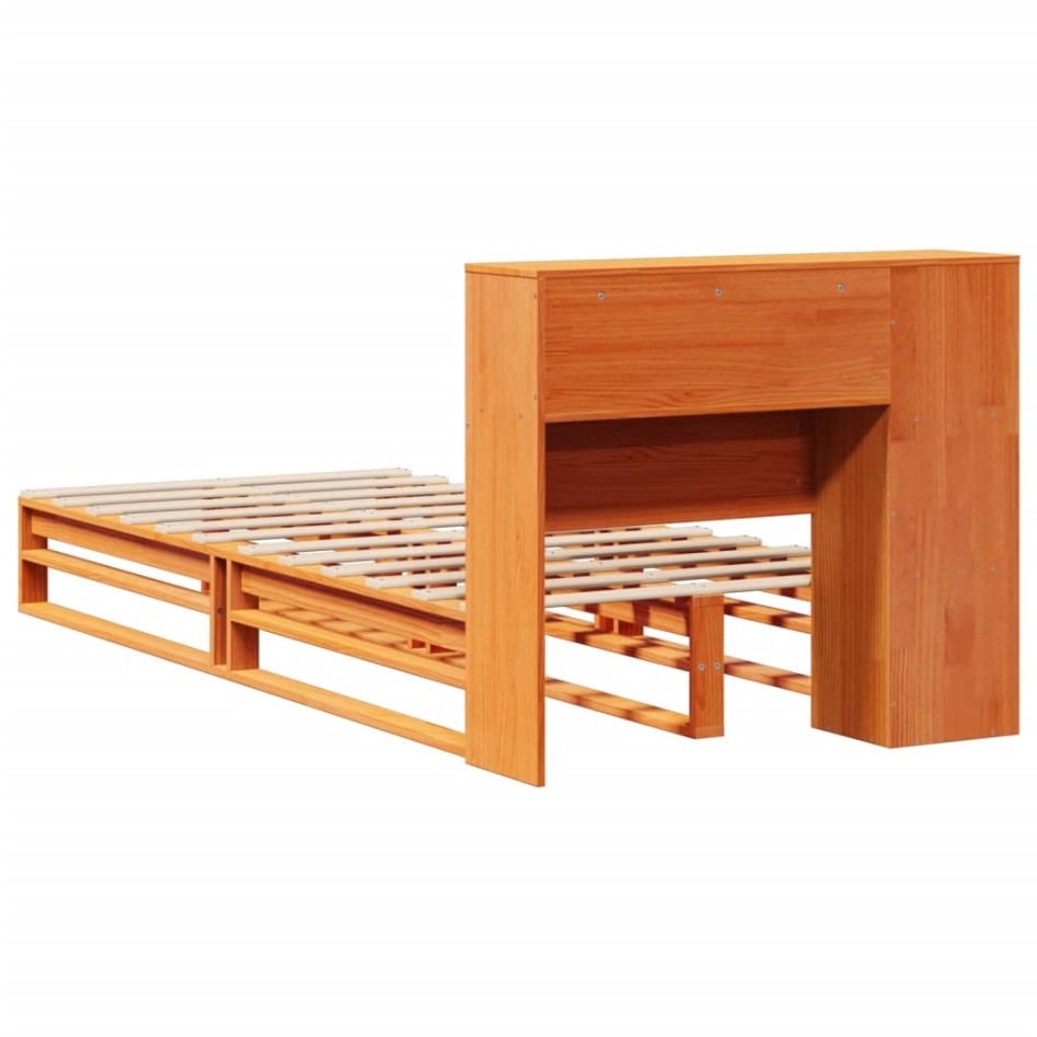 Cama con estantería sin colchón madera maciza marrón 100x200