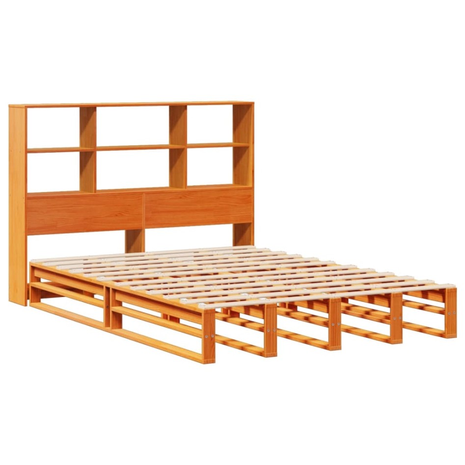 Cama con estantería sin colchón madera maciza marrón