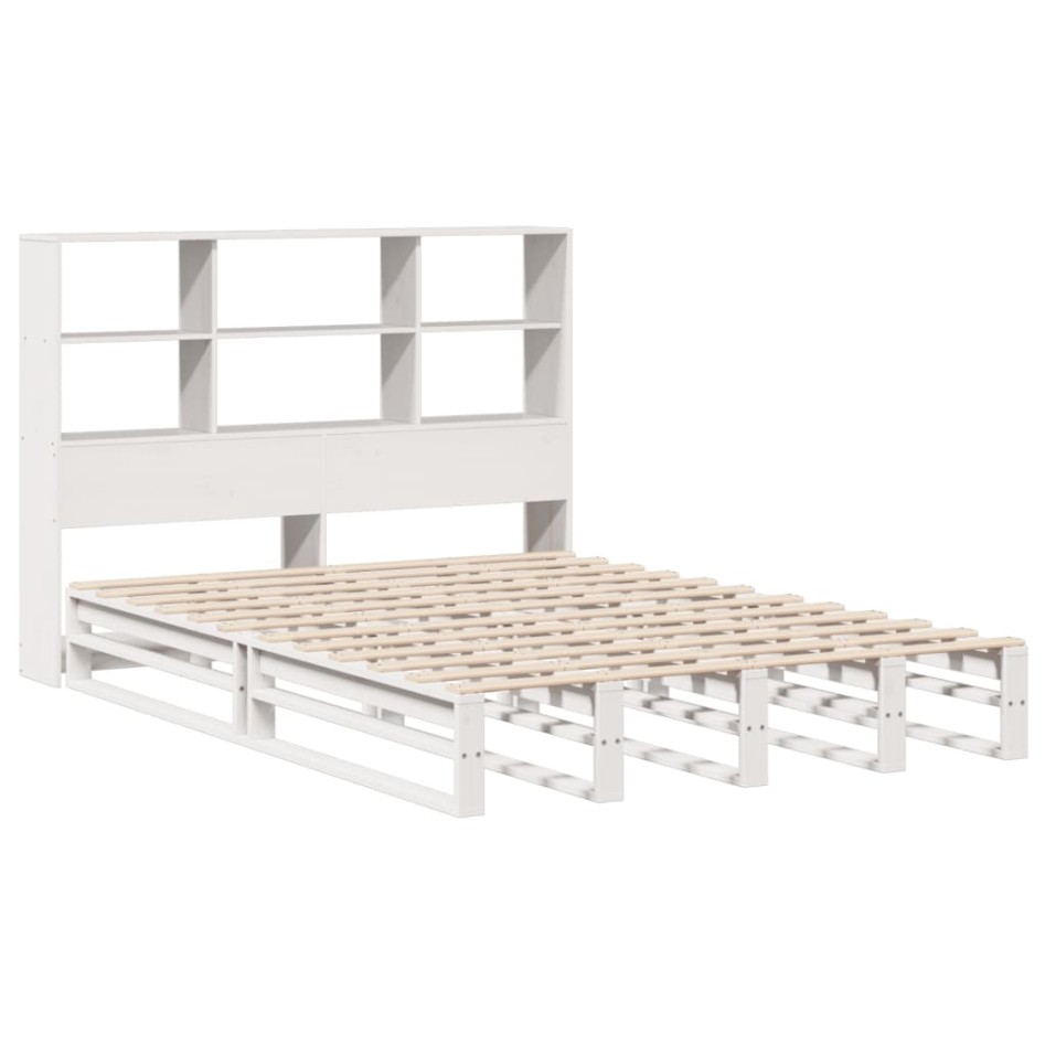 Cama con estantería sin colchón madera maciza blanca 160x200
