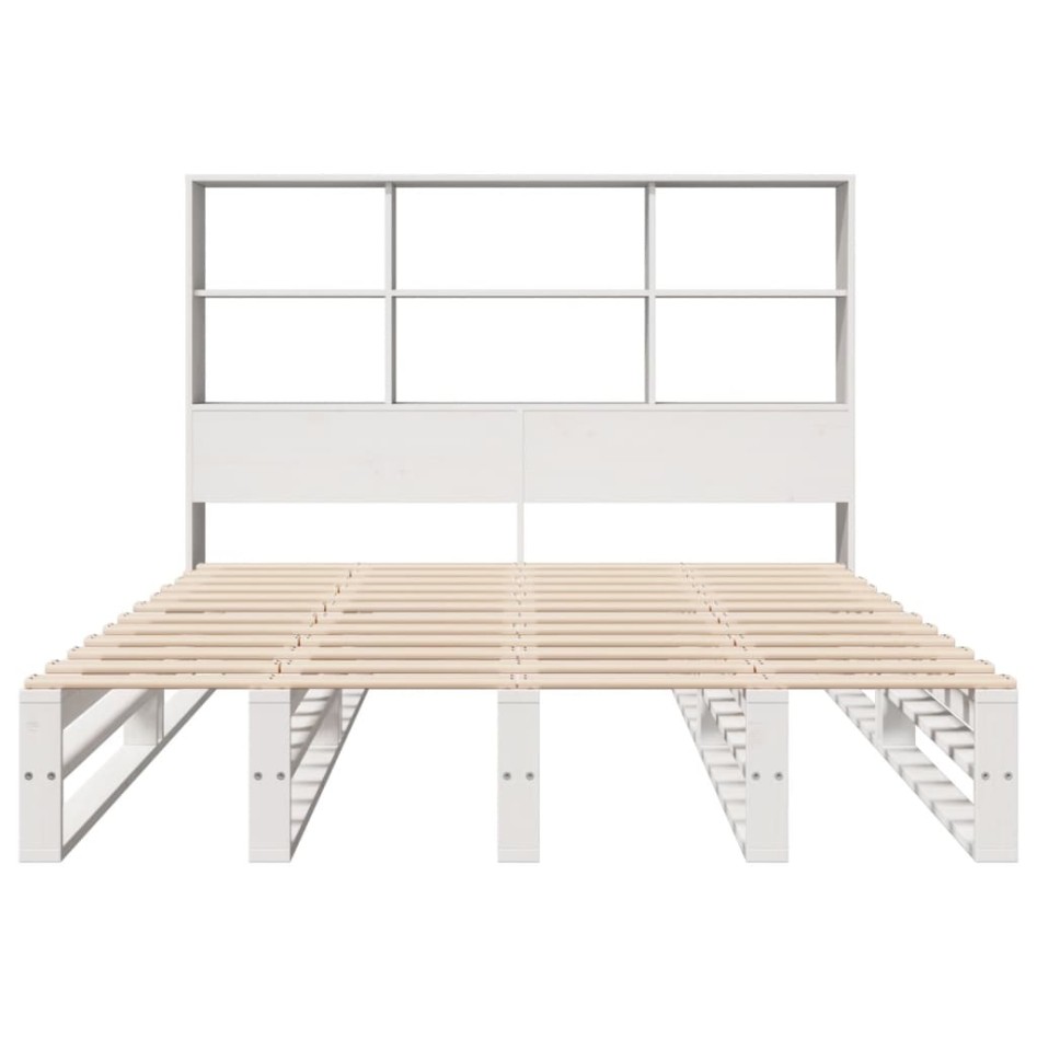 Cama con estantería sin colchón madera maciza blanca 160x200