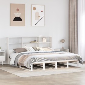 Cama con estantería sin colchón madera maciza blanca 200x200