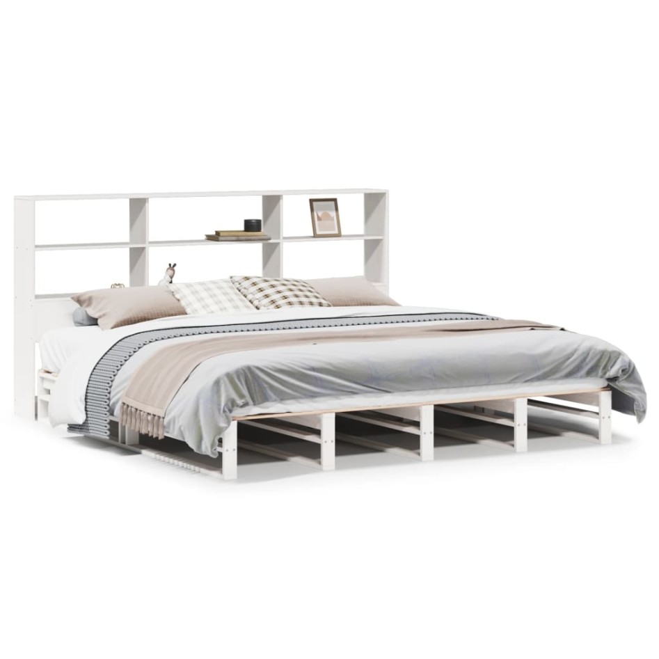 Cama con estantería sin colchón madera maciza blanca 200x200