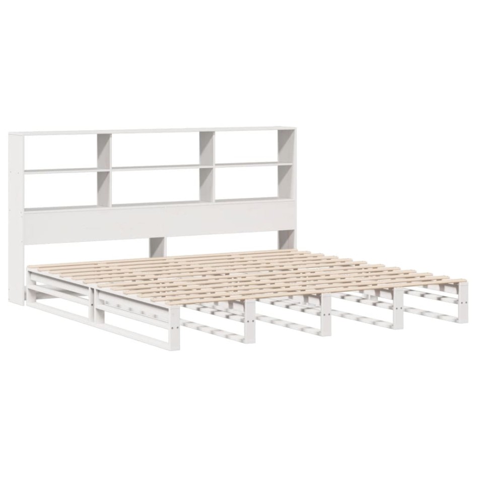 Cama con estantería sin colchón madera maciza blanca 200x200