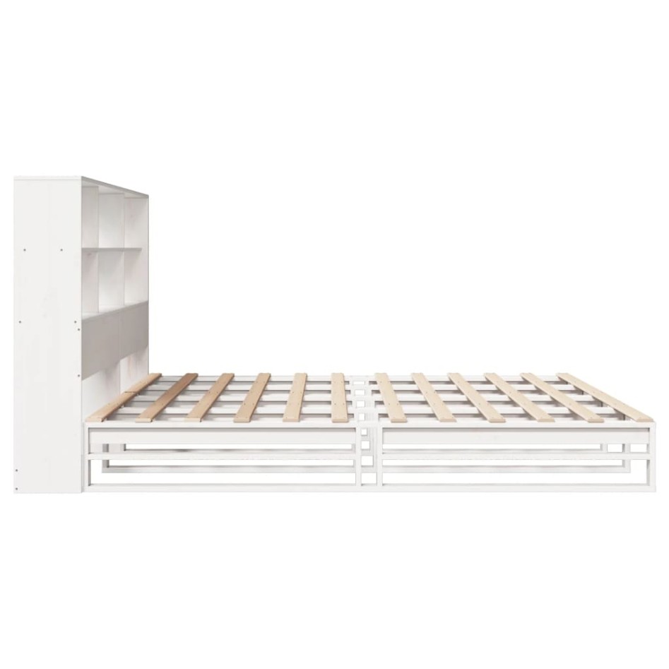 Cama con estantería sin colchón madera maciza blanca 200x200