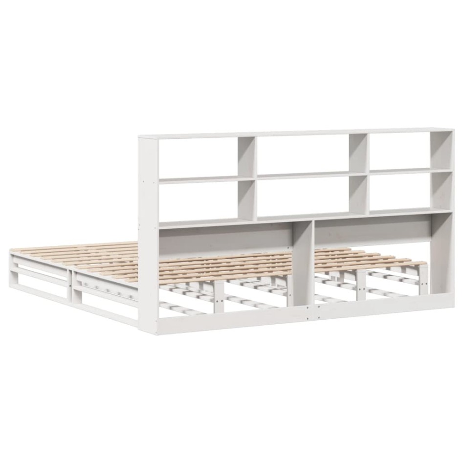 Cama con estantería sin colchón madera maciza blanca 200x200
