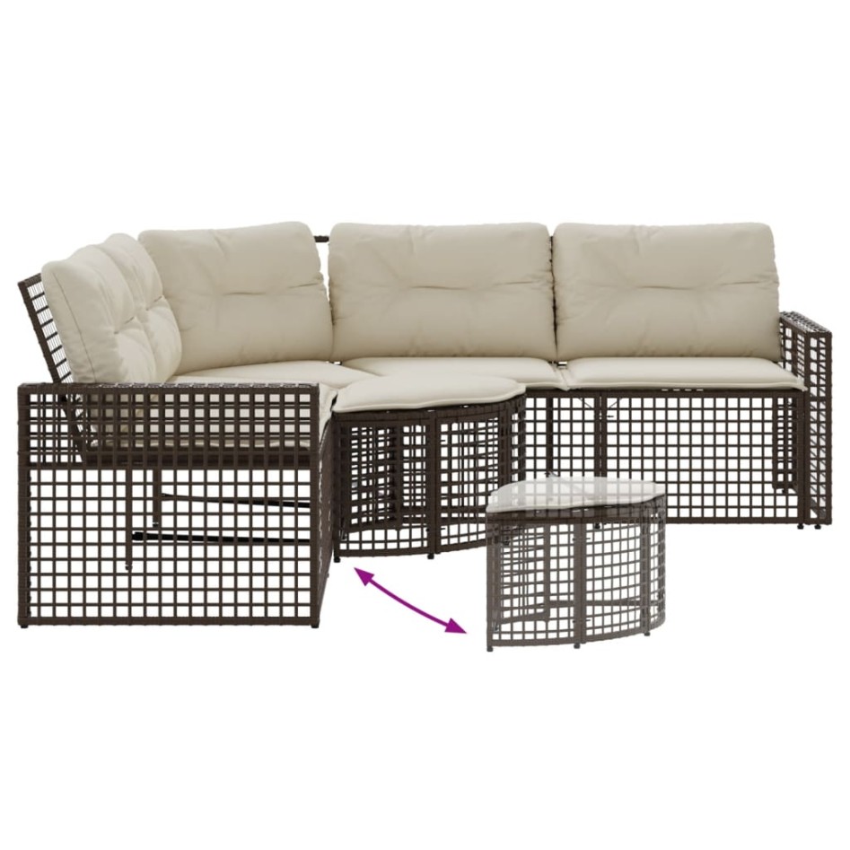 Sofá de jardín forma de L cojines y reposapiés ratán PE