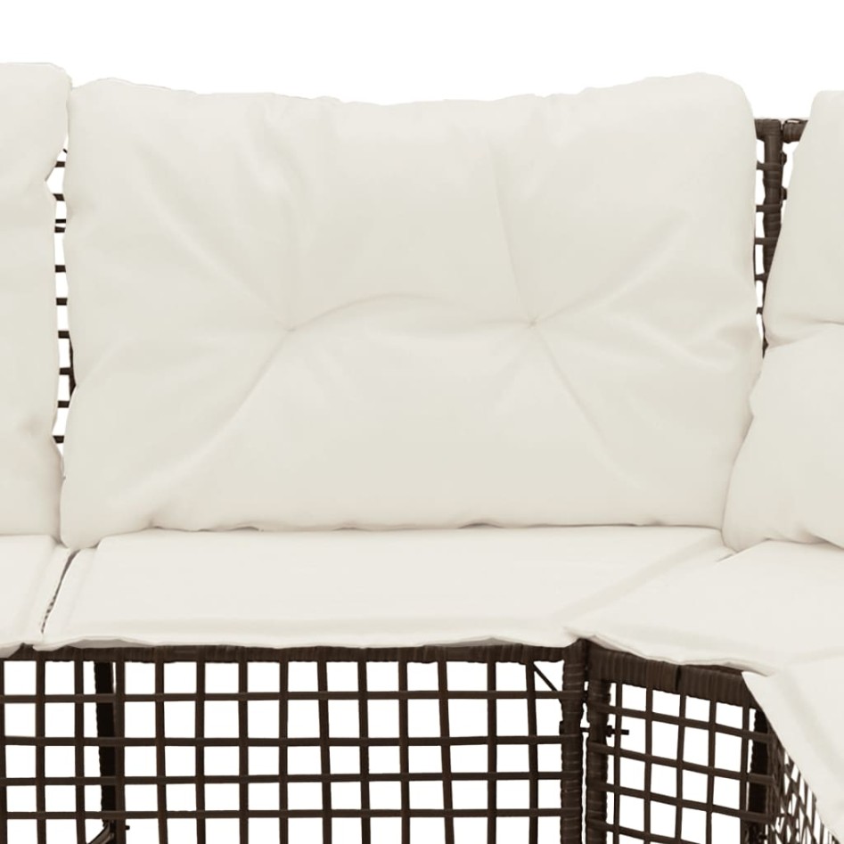 Sofá de jardín forma de L cojines y reposapiés ratán PE