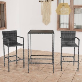 Mesa y taburetes altos jardín 3 piezas ratán sintético