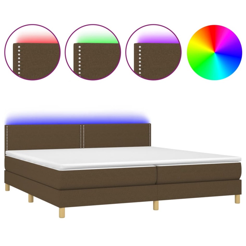 Cama box spring con colchón LED tela marrón oscuro 200x200