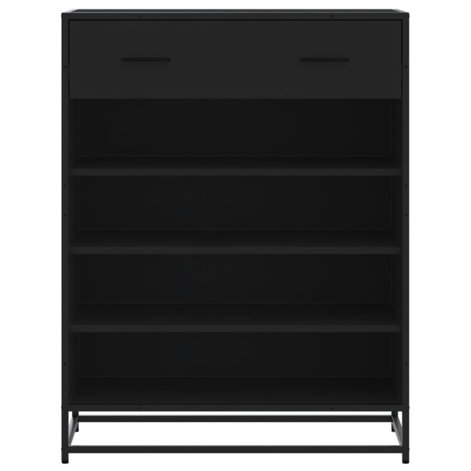 Zapatero de madera de ingeniería y metal negro 75x38x97,5