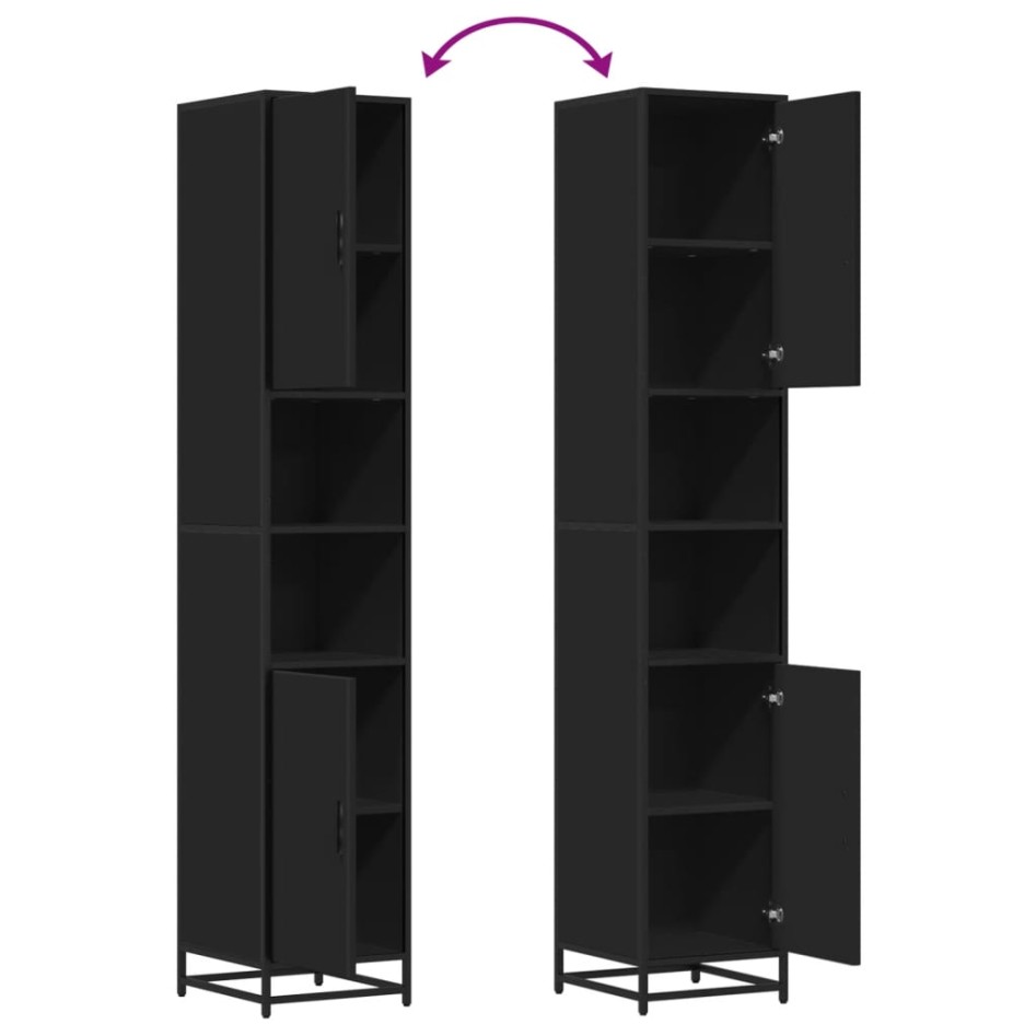 Armario baño madera ingeniería y metal negro 35x37,5x188,5