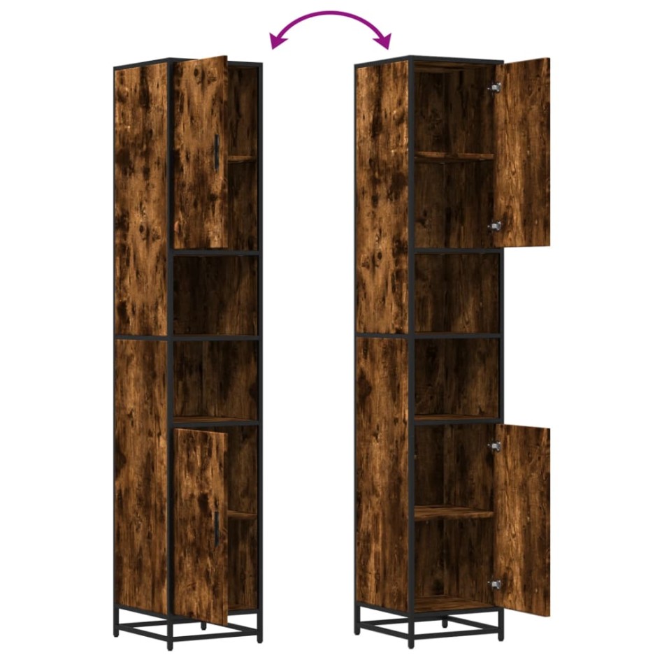 Armario de baño madera y metal roble ahumado 35x37,5x188,5