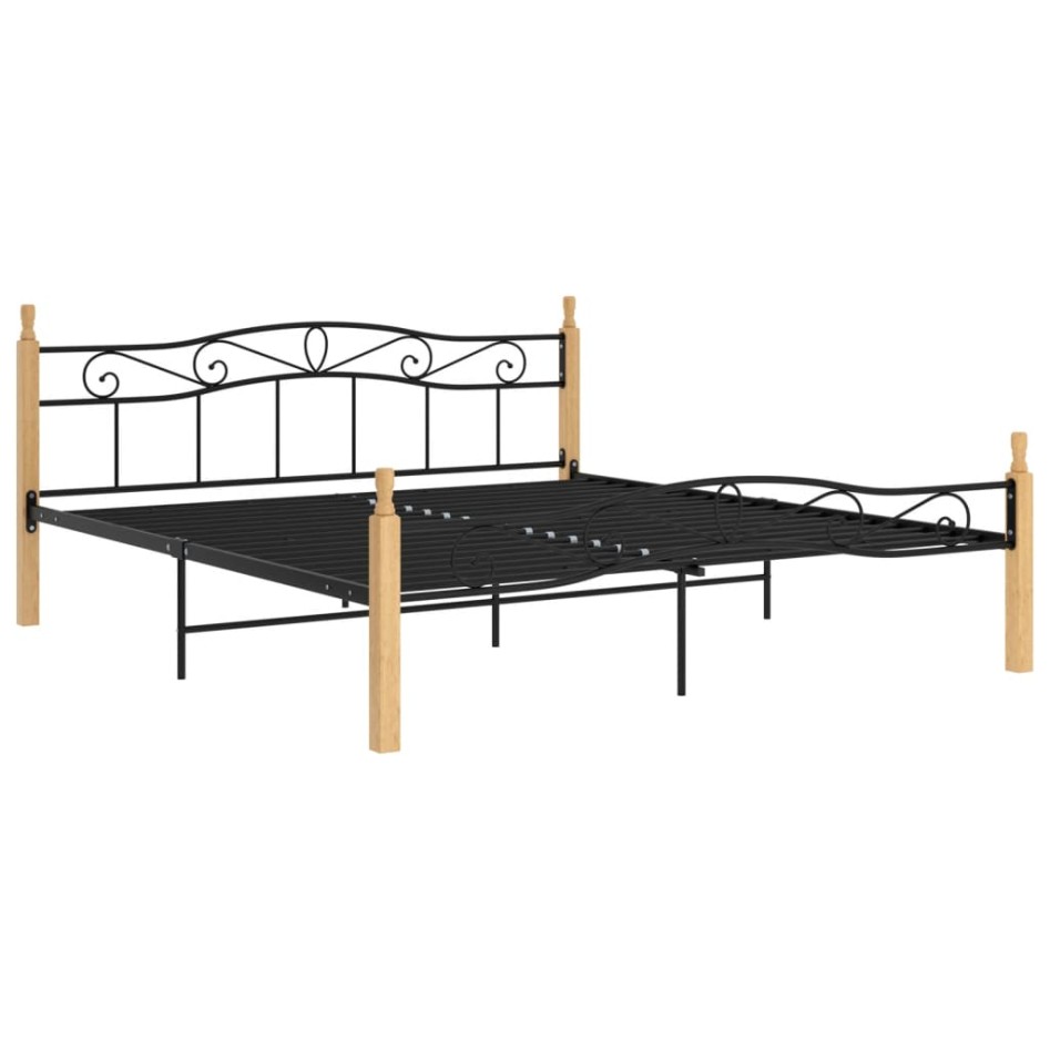 Estructura de cama metal y madera maciza de roble 200x200