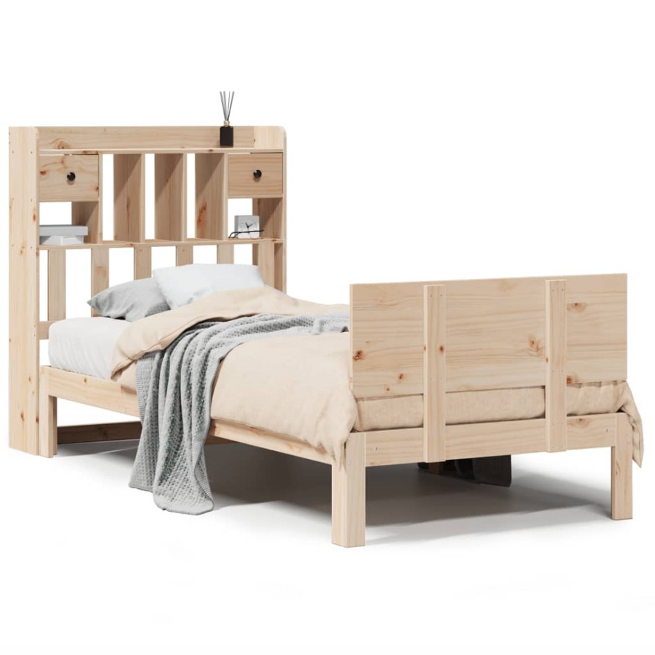 Cama con estantería sin colchón madera maciza de pino 90x200